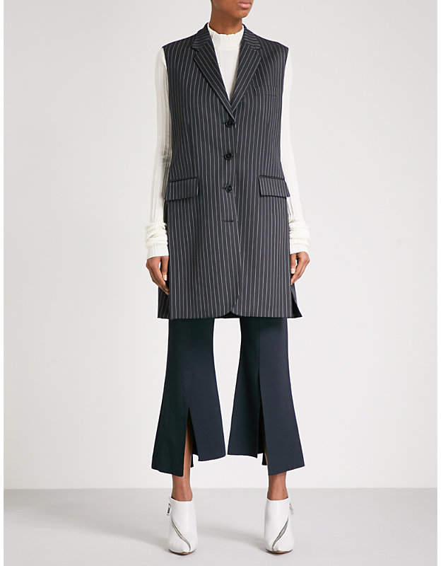 Pinstriped single-breasted wool-blend gilet