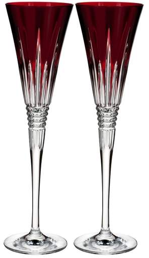 Lismore Diamond Set of 2 Red Lead Crystal Champagne Flutes
