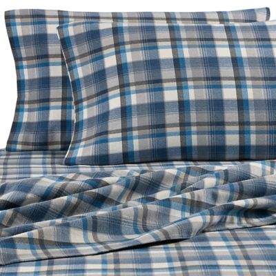 Spencer Plaid Twin Flannel Sheet Set in Blue