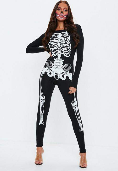 black long sleeve skeleton jumpsuit, Black
