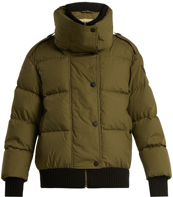 Funnel-collar quilted-down cotton jacket