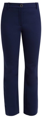Valentino Mid Rise Wool Blend Flared Trousers - Womens - Navy