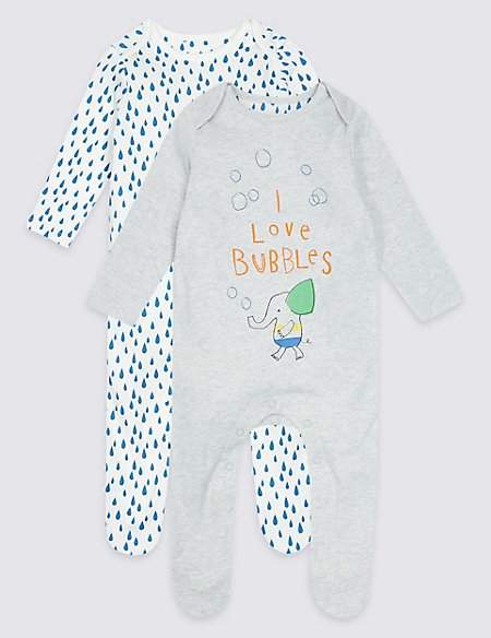 2 Pack Printed Pure Cotton Sleepsuits