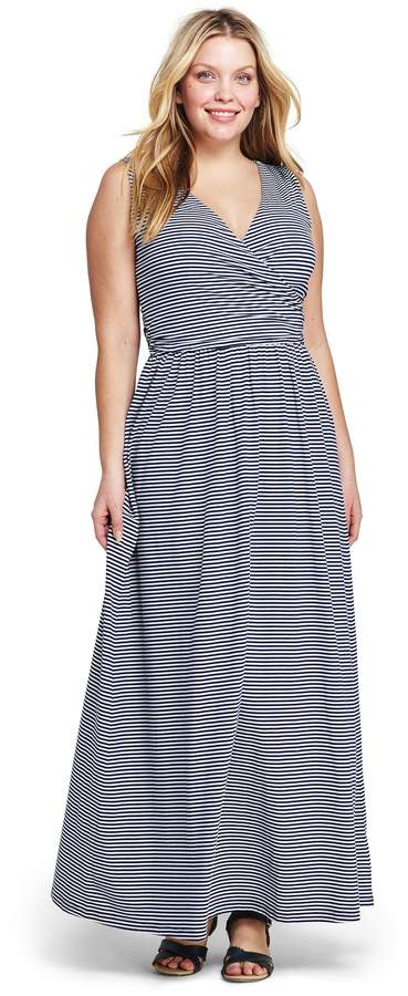 Lands'end Women's Plus Size Sleeveless Knit Surplice Maxi Dress