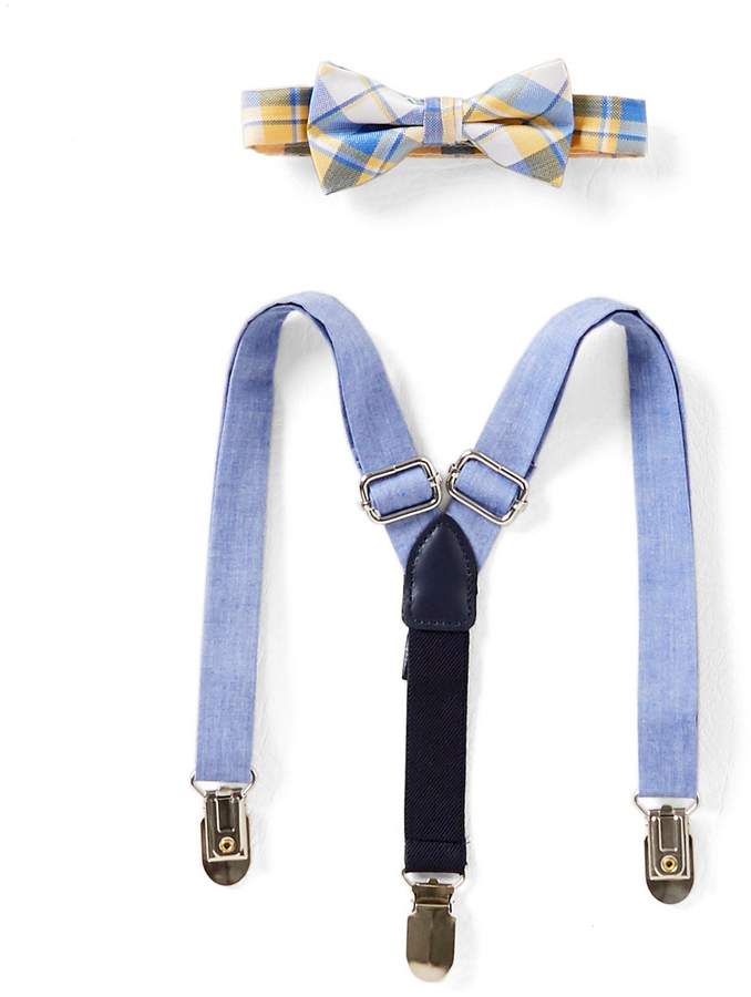 Baby Boys Plaid Bow Tie & Chambray Suspenders Set
