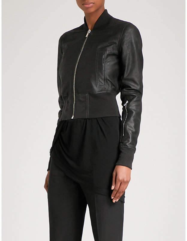 Blister leather bomber jacket