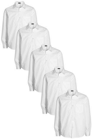 Boys White Long Sleeve Shirts Five Pack (3-16yrs) - White