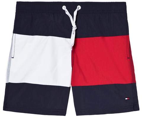 Navy Red And White Flag Stripe Swim Shorts