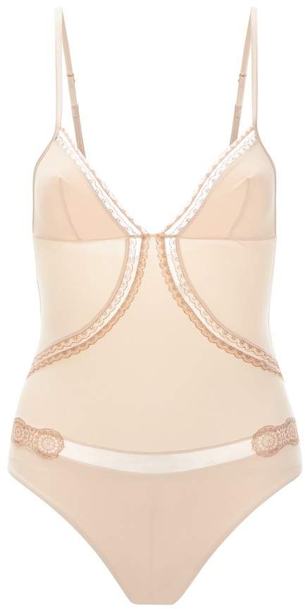 | Moonstone Nude Lycra Body With Tulle And Chintz Embroidery | Size 38 us b | Neutral