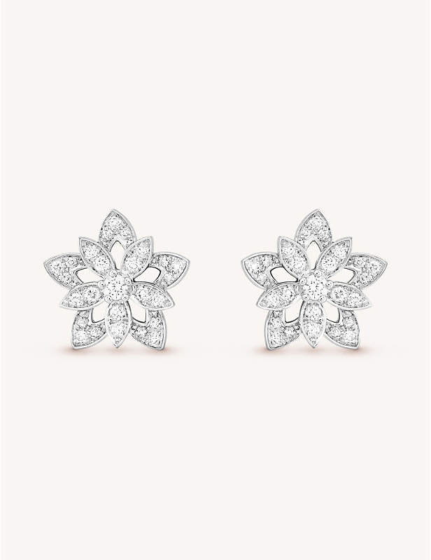 Lotus Openwork white-gold and diamond earrings