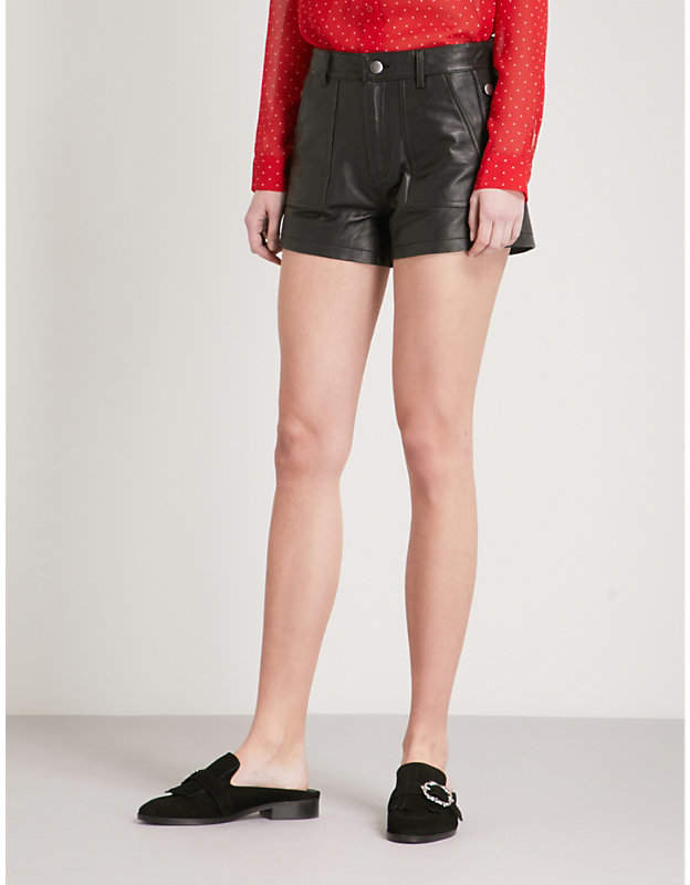 High-waist leather shorts