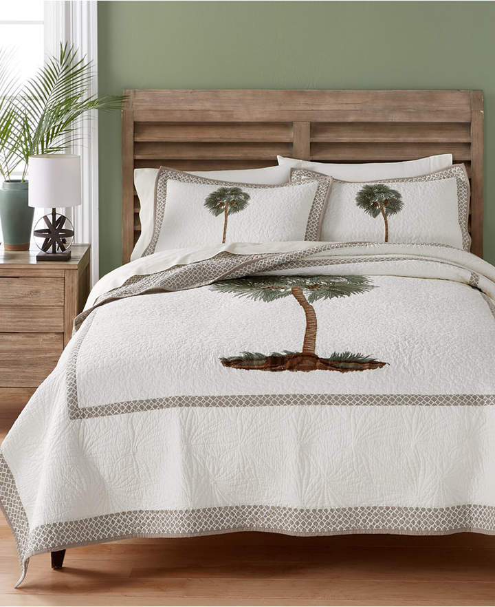 Martha Stewart Collection Lone Palm Cotton Embroidered King Quilt, Created for Macy's