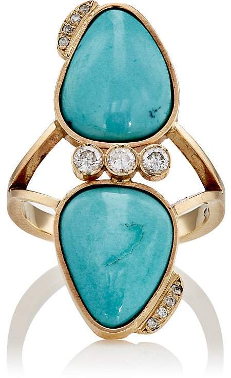 Feathered Soul Women's White Diamond & Sleeping Beauty Turquoise Ring
