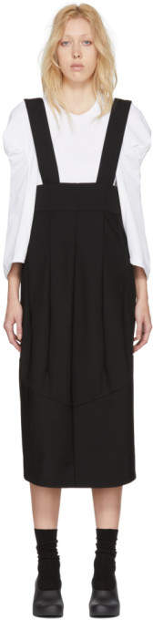 Black Panelled Wool Suspender Skirt