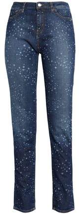 Printed High-Rise Slim-Leg Jeans
