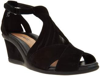 earth suede peep toe wedge