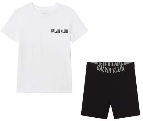 White Branded T-Shirt and Black Shorts Pyjama Set
