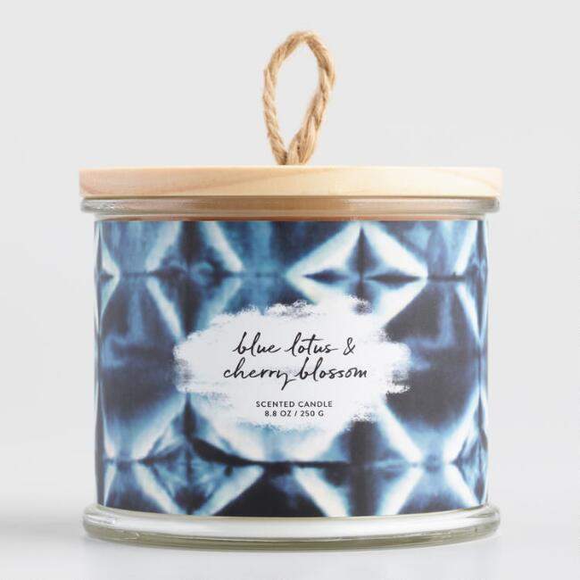 Shibori Blue Lotus Lidded Jar Candle