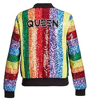 Alice + Olivia Women's Queen Sequin Rainbow Bomber Jacket Alice + Olivia Women's Queen Sequin Rainbow Bomber Jacket