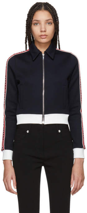 Navy Logo Tape Knit Jacket