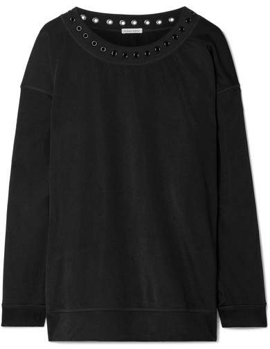 Eyelet-embellished Jersey Sweatshirt - Black