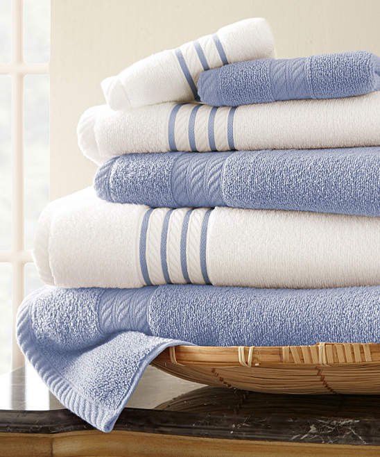 Serenity Blue Stripe Quick-Dry Six-Piece Towel Set
