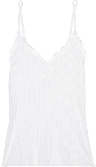 Lace-trimmed Ribbed Pima Cotton Camisole - White