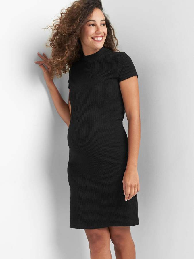 Maternity rib-knit mockneck dress
