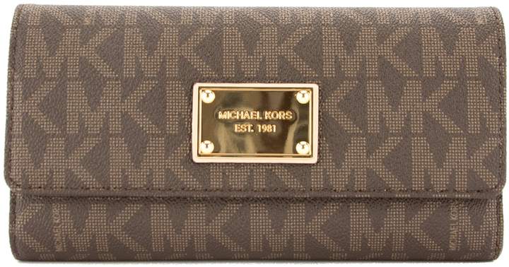 Michael Kors Brown Signature Canvas Jet Set Checkbook Wallet (New with Tags) - BROWN - STYLE