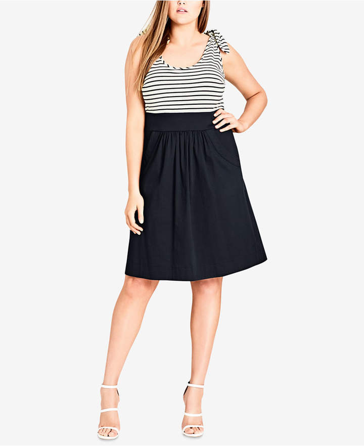 Trendy Plus Size Tie-Strap Fit & Flare Dress