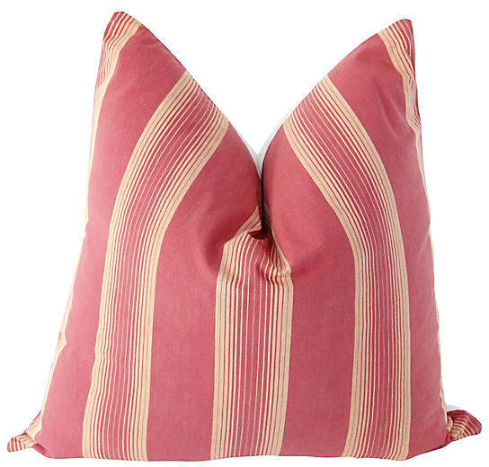 Rose Pink French Ticking & Linen Pillow