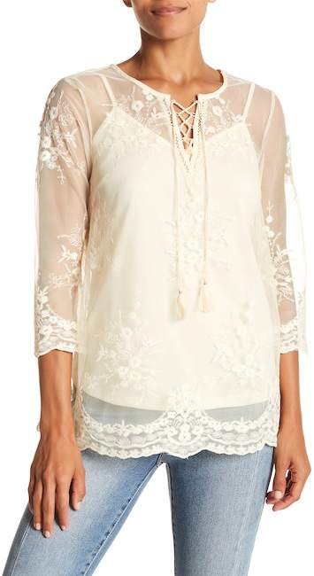 Vintage America Blues Mona Embroidered Sheer Blouse