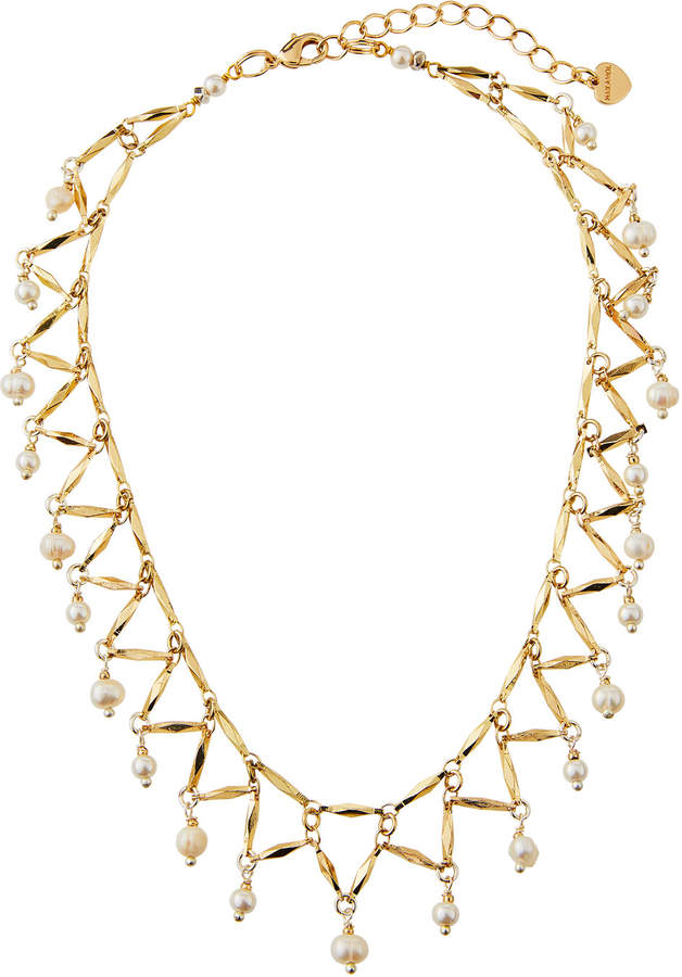 Angular Bar Choker Necklace w/ Pearls