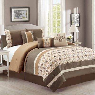 Elight Home Splendor 7-Piece King Comforter Set in Tan