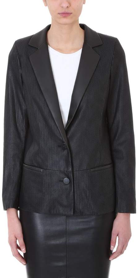 Black Perfored Calf Leather Blazer