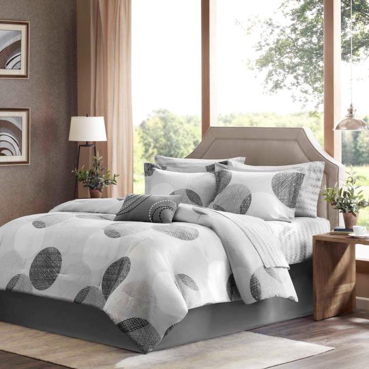 E and E Co., LTD. Madison Park Essentials Knowles 7-Piece Comforter and Sheet Set - Twin/Gray