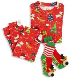 Toddler's & Little Boy's Three-Piece Snuggle Moon Christmas Pajama and Socks Set