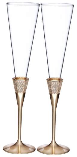 Lismore Diamond Set of 2 Gold Toasting Flutes