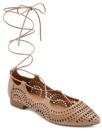 Mossimo Supply Co. Women's Feliza Laser Cut Ghillie Pointed Toe Lace Up Ballet Flats Mossimo Supply Co.