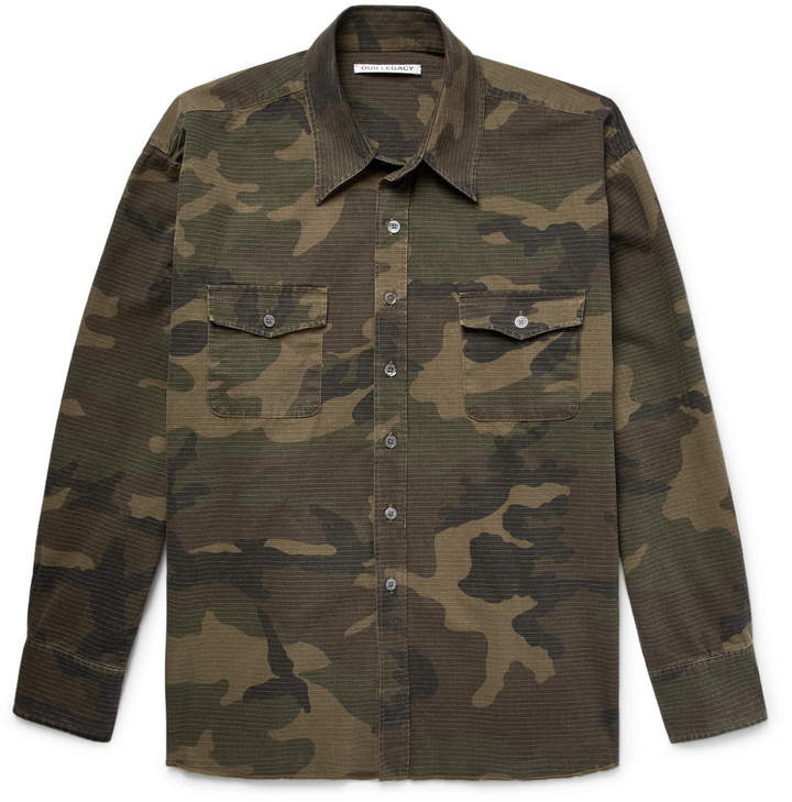 Camouflage-Print Washed Cotton-Ripstop Overshirt