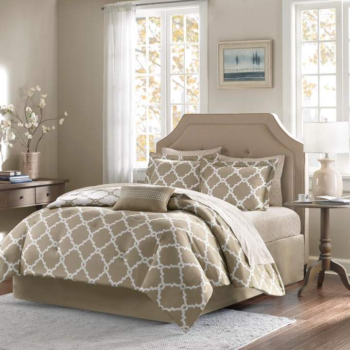 E and E Co., LTD. Madison Park Essentials Merritt 7-Piece Reversible Comforter and Sheet Set - Twin/Taupe