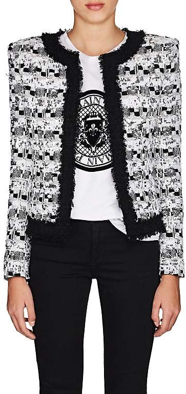 Women's Sequined Tweed Collarless Jacket