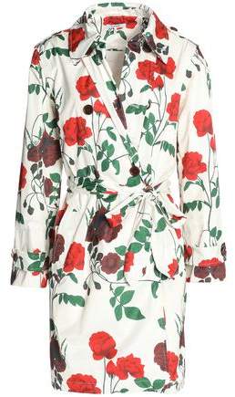 Floral-Print Shell Trench Coat