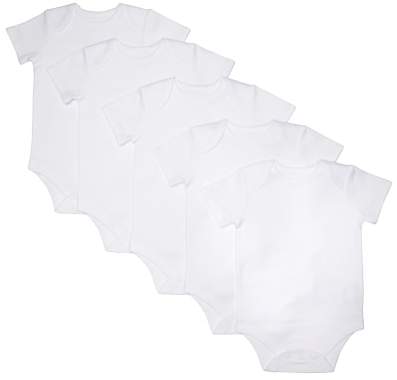 GOTS Organic Cotton Short Sleeve Bodysuits, Pack of 5, White