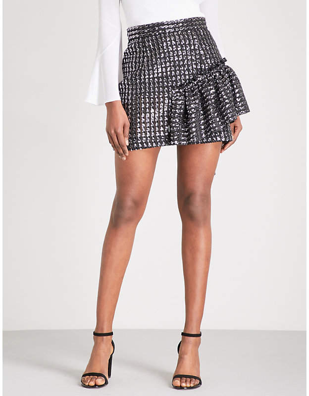Ruffle-detail sequin mini skirt