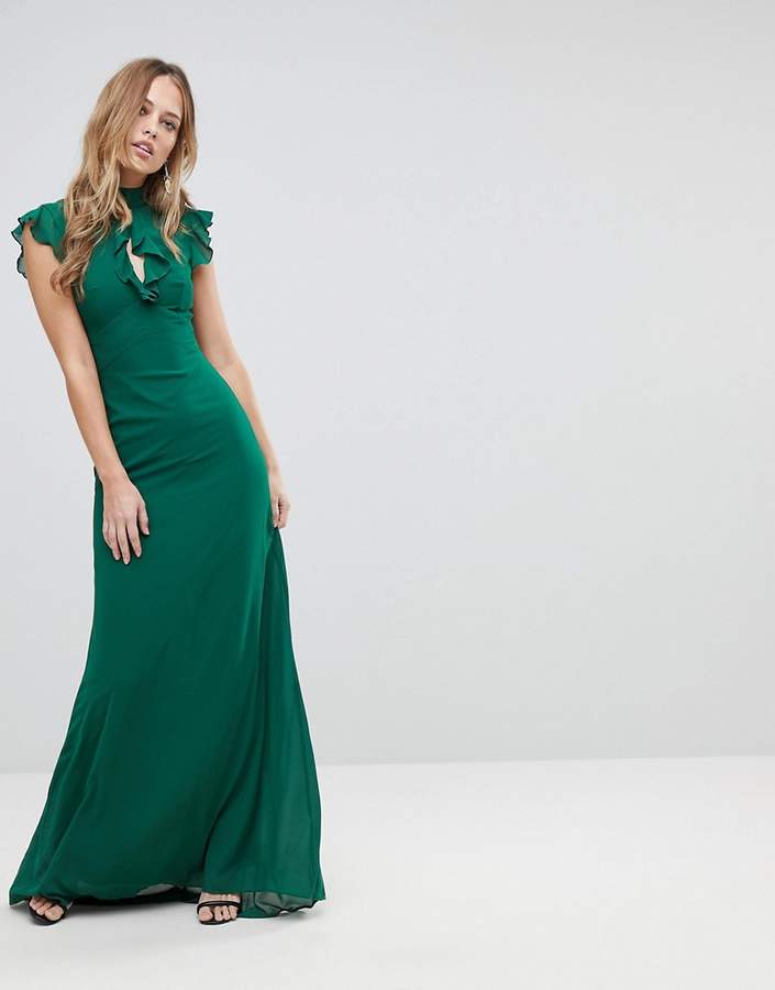 Flutter Sleeve Fitted Maxi Dress in Chiffon