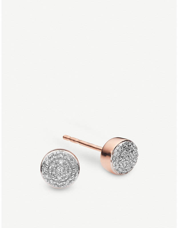 Fiji Mini Button 18ct rose-gold vermeil and diamond stud earrings