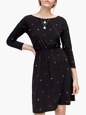 Scattered Heart Print Dress, Black Pattern