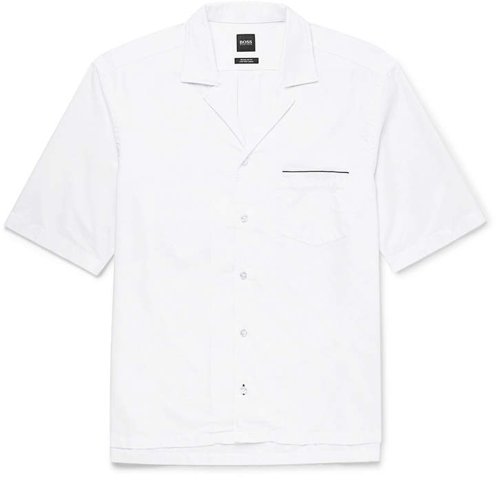 Lellow Camp-Collar Cotton and Linen-Blend Shirt