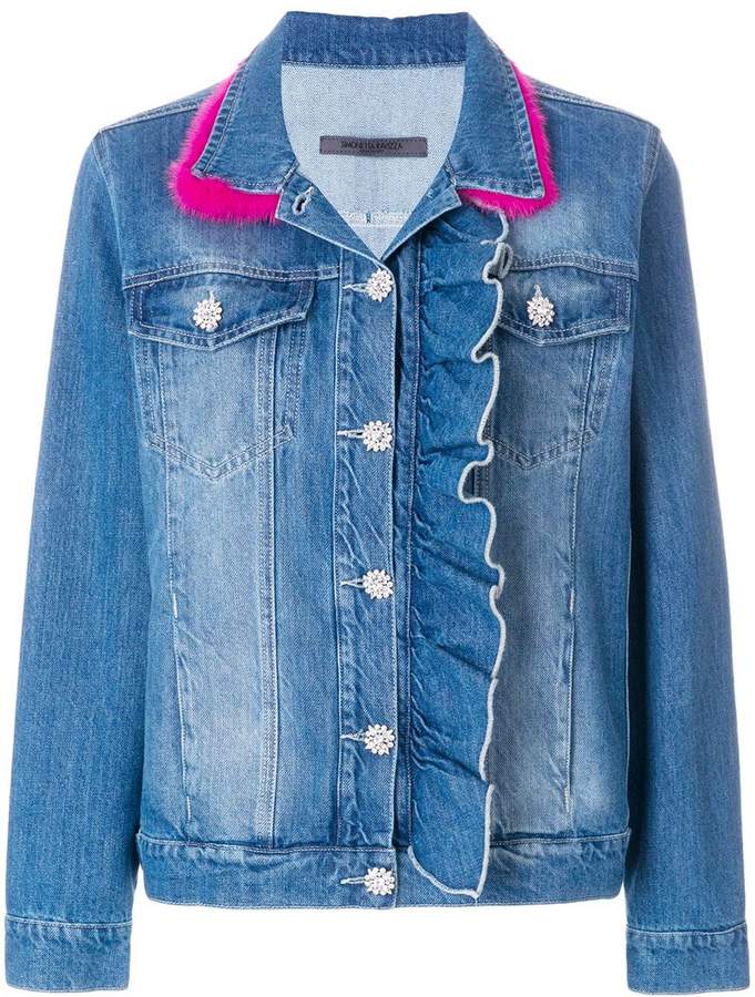 Jeansjacke mit gerüschtem Detail